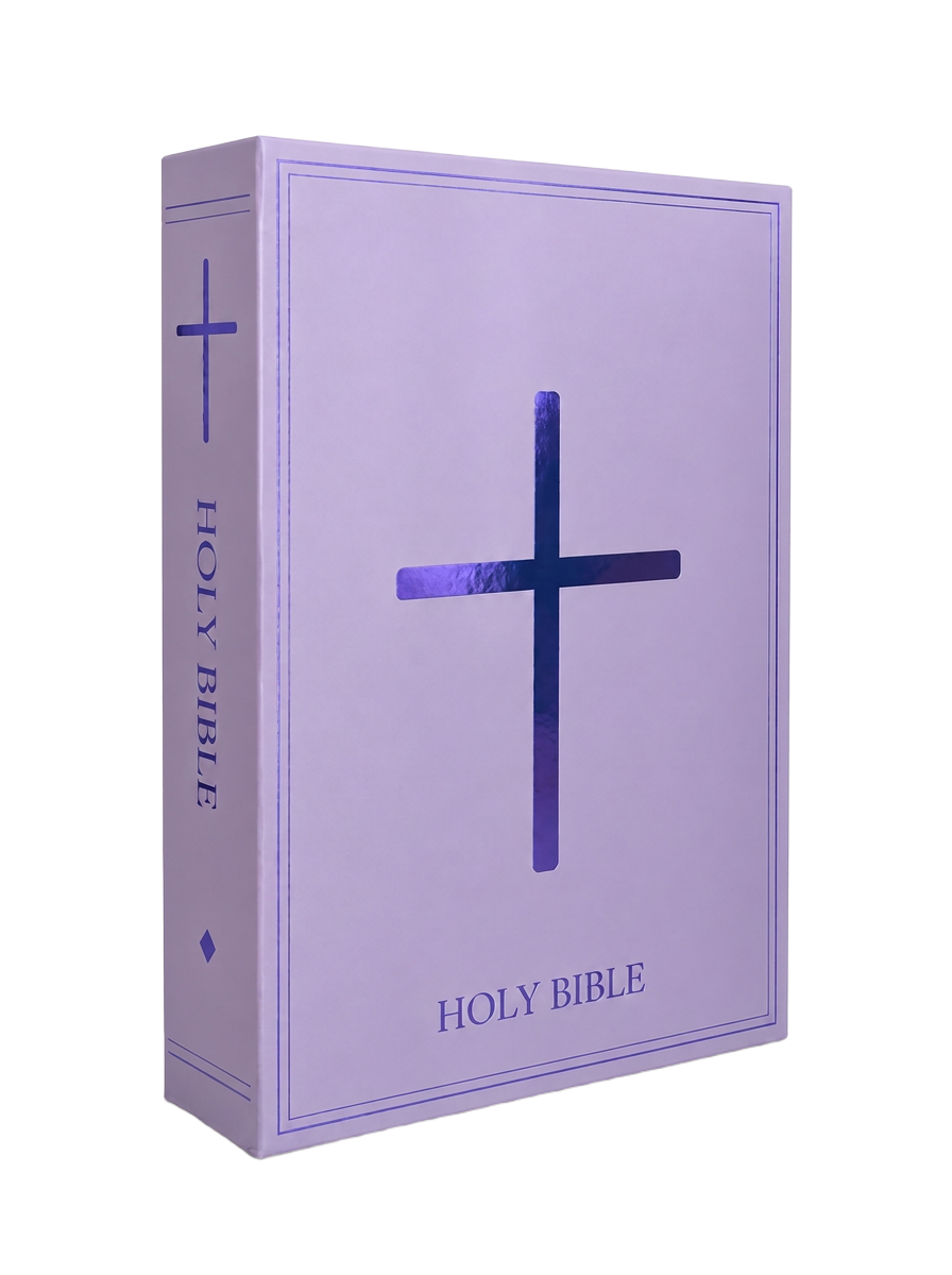 Lavender Prayer Box Bible, closed front view